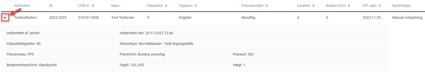 Billedet viser en markering af pil i venstre side, som kan foldes ud for mere information