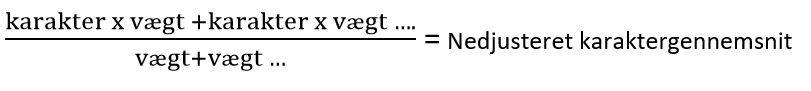 Billedet viser den matematiske formel til udregning af nedjusteret karaktergennemsnit.