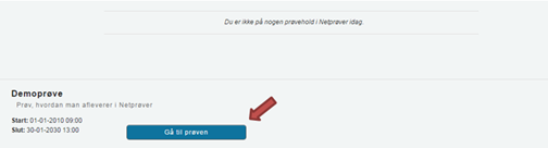 Billedet viser knappen Gå til prøven, som bruges til at starte demoprøven med.