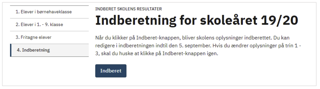 Billedet viser knappen Indberet på siden Indberetning.