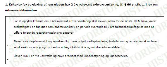 Billedet viser et eksempel på skemaet i forbindelse med erhvervsuddannelsen til bådmekaniker.