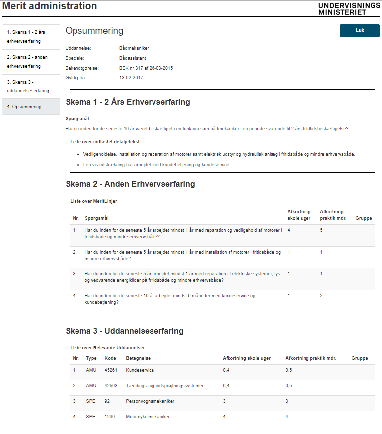 Billedet viser en opsummering af skema 1, 2 og 3.