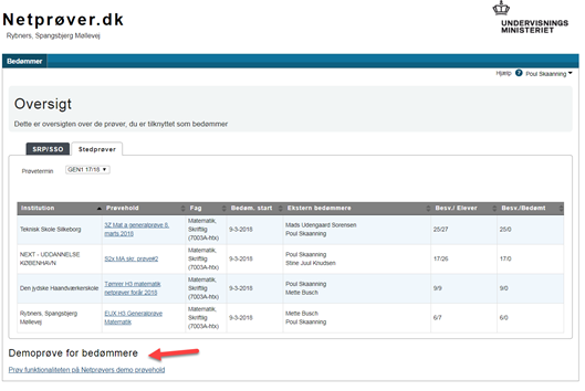 Billedet viser hvor på siden du kan finde demoprøven for bedømmere.