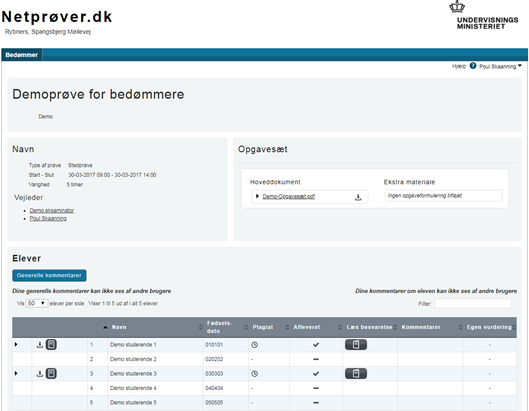 Billedet viser nogle af mulighederne i demoprøven for bedømmere.