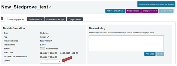 Billedet viser feltet ud for Lokale, herunder den pil il feltet, som du skal trykke på.