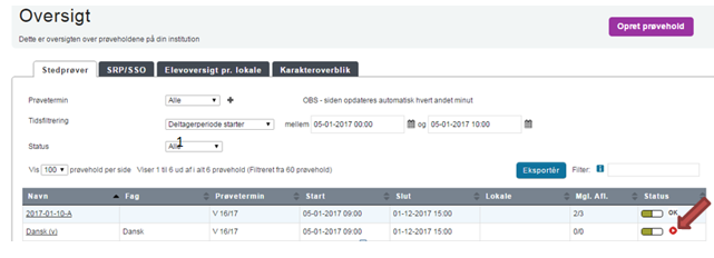 Billedet viser de forskellige ikoner, der kan være i kolonnen Status.