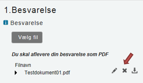 Billedet viser de tre ikoner ud for dokumentets titel, herunder krydset, blyanten og download ikonet.