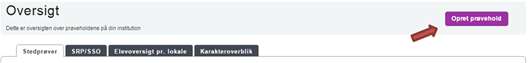 Billedet viser placeringen af knappen Opret prøvehold på oversigtsbilledet.