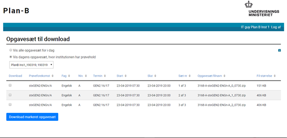 På billedet ses skærmbilledet Opgavesæt til download til brug for download af opgavesæt.