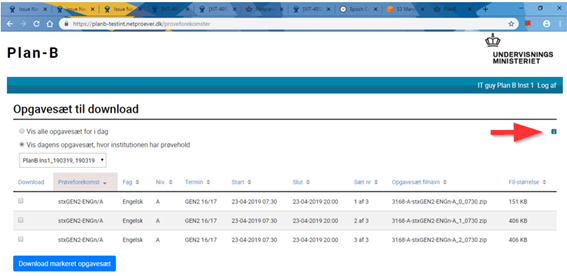 Billedet viser informations ikonet på siden Opgavesæt til download.