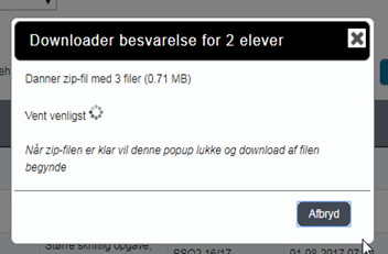 Billedet viser den meddelelse om ventetid, der fremkommer i forbindelse med download af filer.