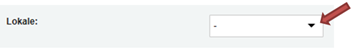 Billedet viser pilen ud for feltet Lokale, som bruges til at registrere et lokale på et prøvehold.