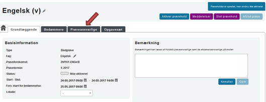 Billedet viser fanen Prøveansvarlige og dens placering på siden.