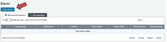 Billedet viser knappen Tilføj elever på Netprøver.dk.