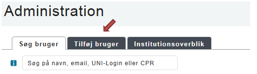 På billedet ses fanen Tilføj bruger på siden Administration.