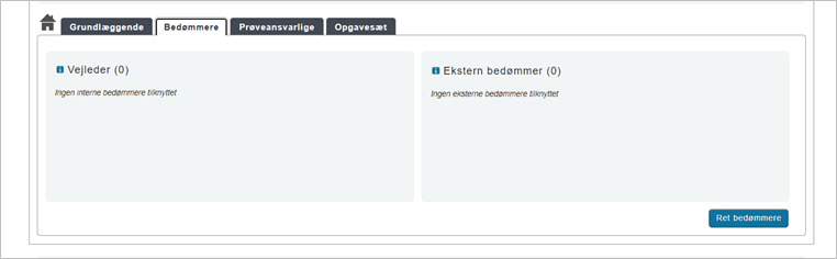 Billedet viser fanen Bedømmere og knappen Ret bedømmere.