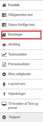 Billedet viser en markering af menupunktet Bookinger