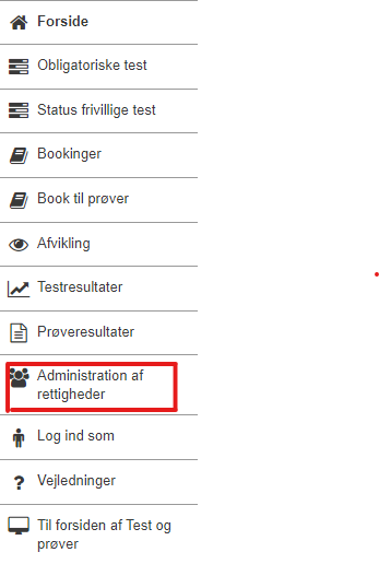 Billedet viser en markering ved menupunktet Administration af rettigheder
