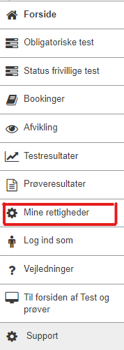 Billedet viser placeringen af menupunktet Mine rettigheder.