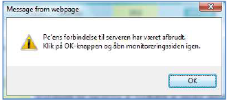 Visning af fejltekst Pc'ens forbindelse til serveren har været afbrudt