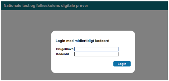 Billedet er en visning af boksen Login med midlertidigt kodeord, hvor du skal indtaste brugernavn og kodeord.