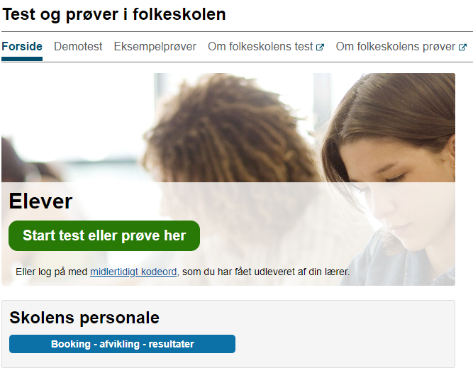 Billedet viser placeringen af knappen Booking, afvikling, resultater under overskriften Skolens personale.