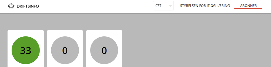 Billedet viser driftinfo forsiden hvor man kan se abonner linket -det er understreget