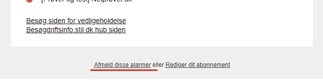 Billede der viser footer af eksempelmail, link til afmelding er understreget