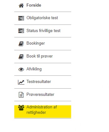 Billedet viser hvor man vælger administration af rettigheder i venstre menuen