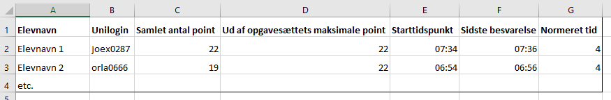 Eksempel på export af Læsning, del 1 (afkodning)