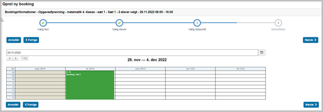 Billedet viser hvor man vælger dag og klikker næste