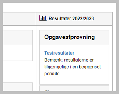 Billedet viser kolonnen resultater og herunder feltet Opgaveafprøvning