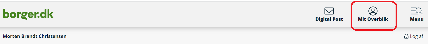 Billedet viser hvor du skal klikke for for at se dit overblik på borger.dk