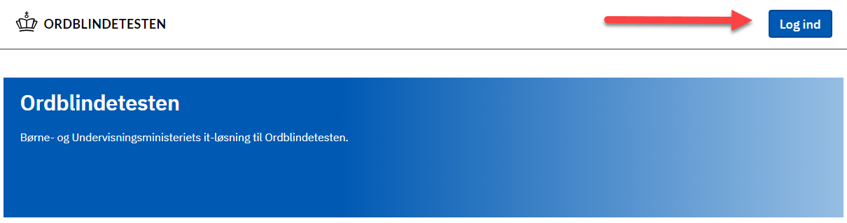 Billedet viser Login knappen på ordblindetesten.dk