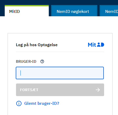 Billede af MitID login-vindue. Når man videresendes til Nemlogin modulet, skal man anvende sit MitID til at logge ind