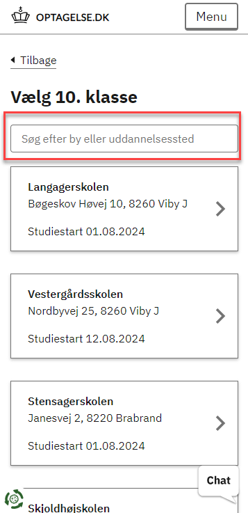 Billedet viser søgefeltet i optagelse.dk
