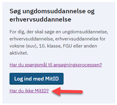 billedet viser link til login uden MitID