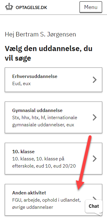 billedet viser hvor du kan vælge anden aktivitet