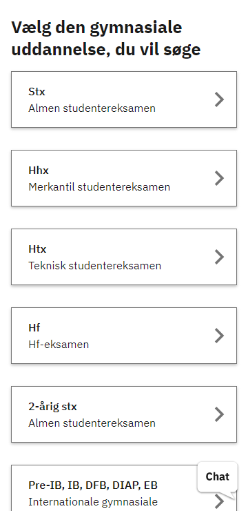 Billedet viser de forskellige typer af gymnasiale uddannelser du kan vælge