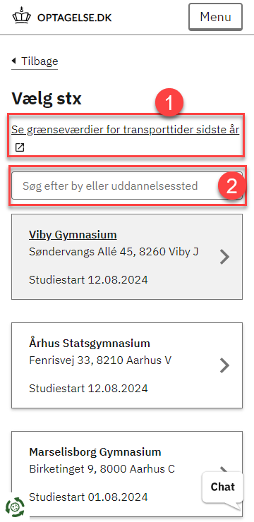 Billedet viser hvor du kan klikke for at se grænseværdier for transporttider sidste år