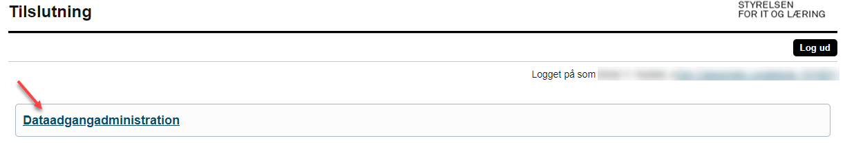 Billedet viser fanen Dataadgangadministration på tilslutning.stil.dk.