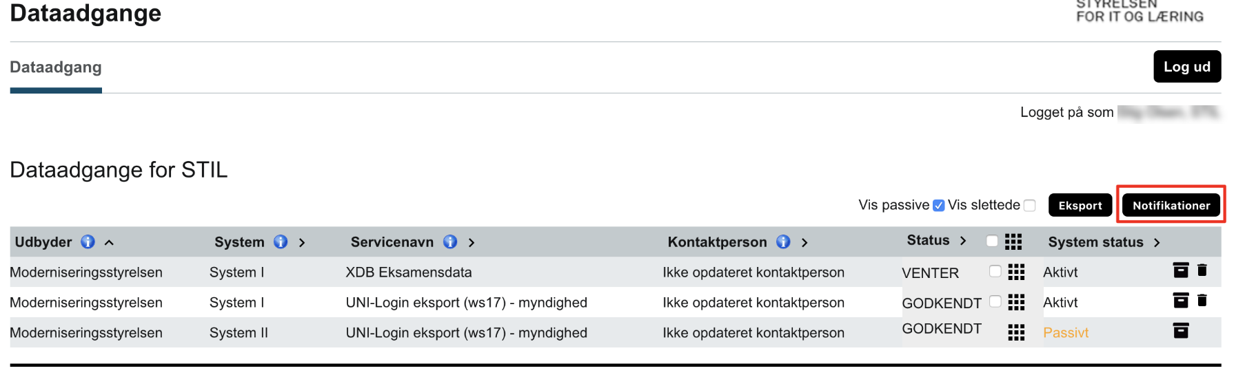 Billedet viser hvor du finder knappen Notifikationer.