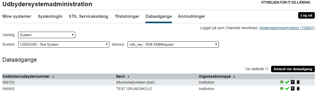 På billedet ses det hvordan man kan få en uddybende status på dataadgange ved at klikke på tallene i kolonnerne.