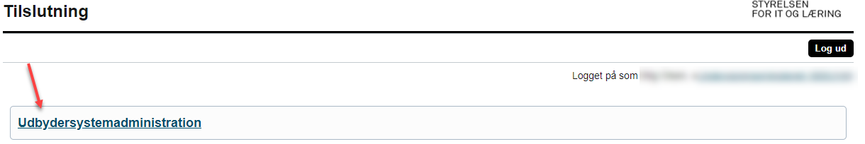 På billedet ses linket Udbydersystemadministration på tilslutning.stil.dk.