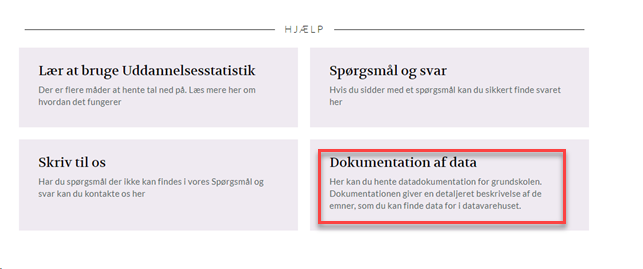 Billedet viser hvor du i bunden af siden finder boksen Dokumentation af data.