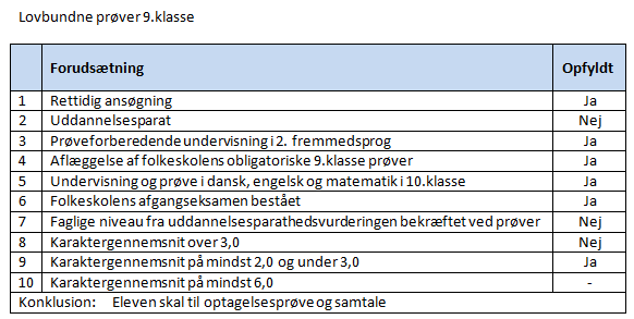 Billedet viser et eksempel på en tjekliste i forbindelse med de lovbundne prøver i 9. klasse.