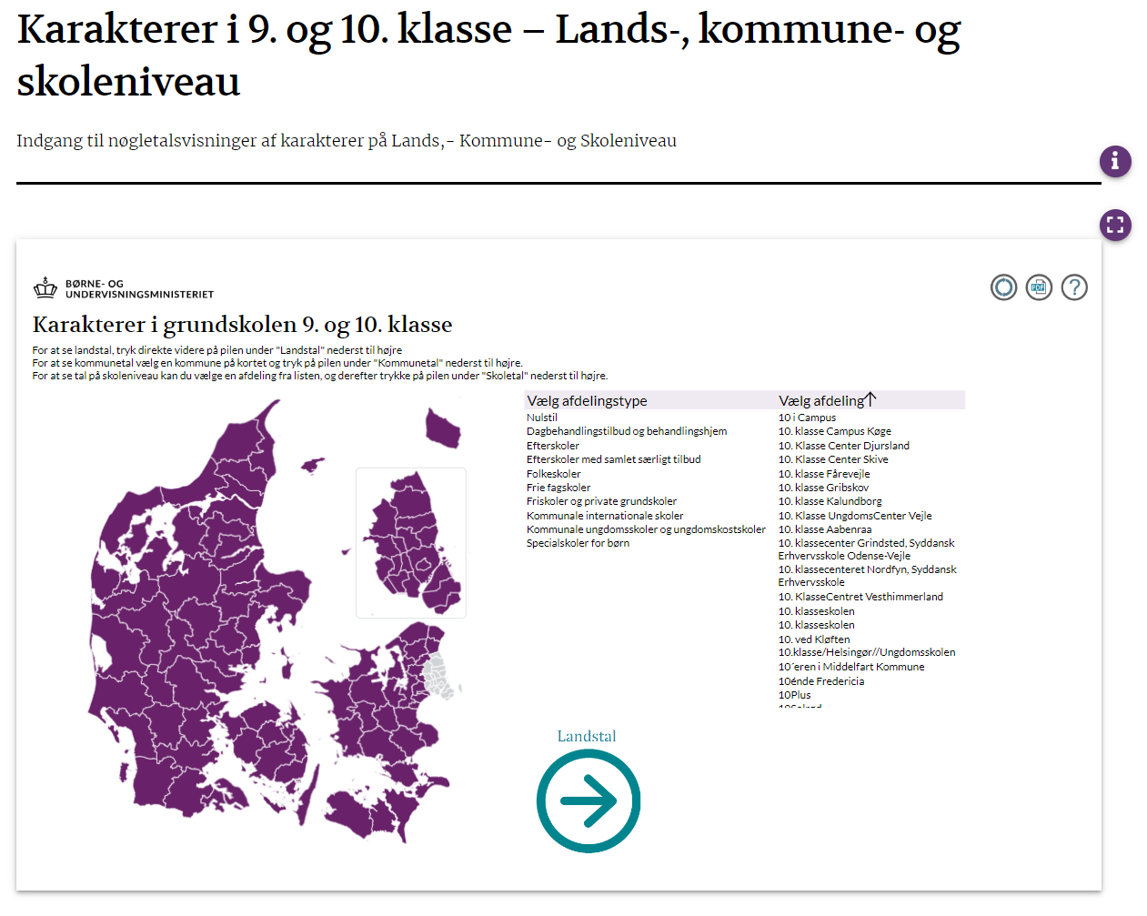 Billedet viser landsresultatet og hvor man kan vælge egen kommune