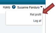 Billedet viser den lille trekant ved siden af navnet og herunder menuen Ret profil.