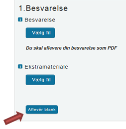 På billedet ses knappen Aflever blank under overskriften 1. Besvarelse.