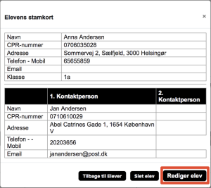 På billedet ses knappen Rediger elev på elevens stamkort.